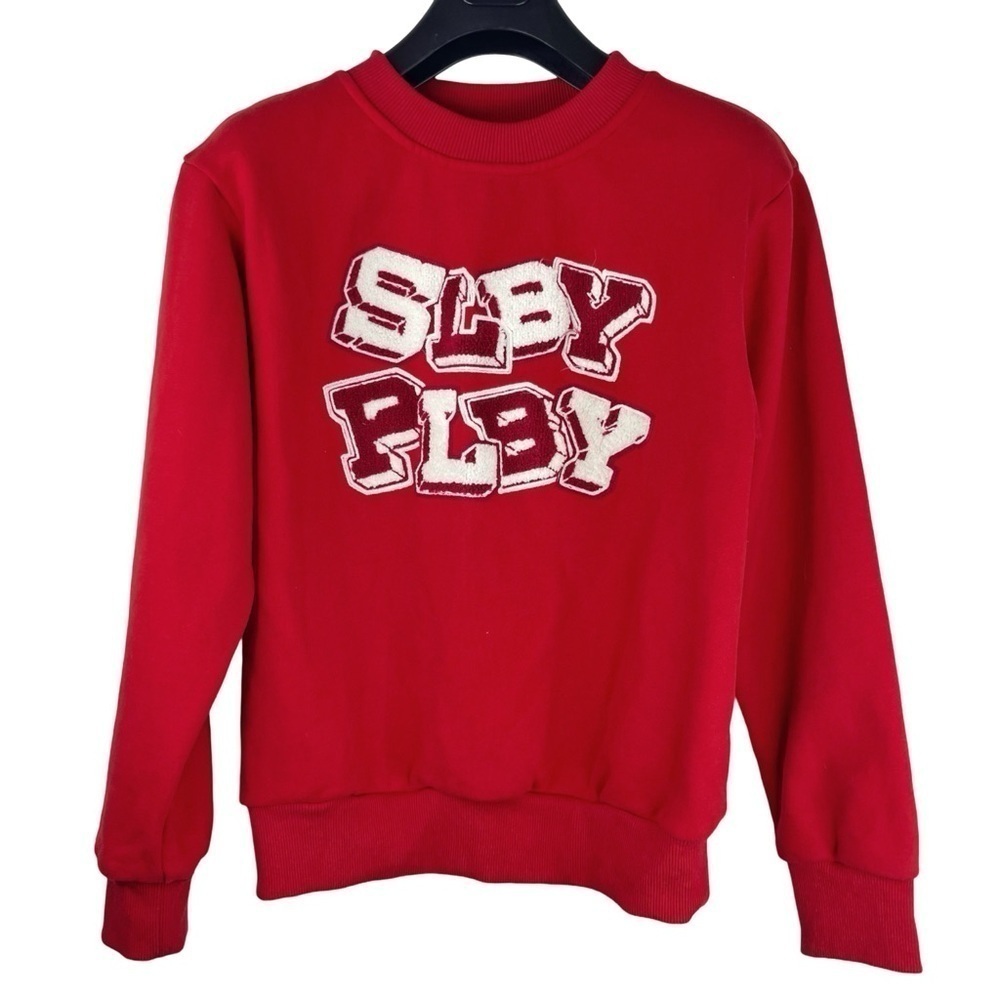 SOLEBOY Men’s Quality Red Crew Neck Sweatshirt Block Letters Patch Design Size S